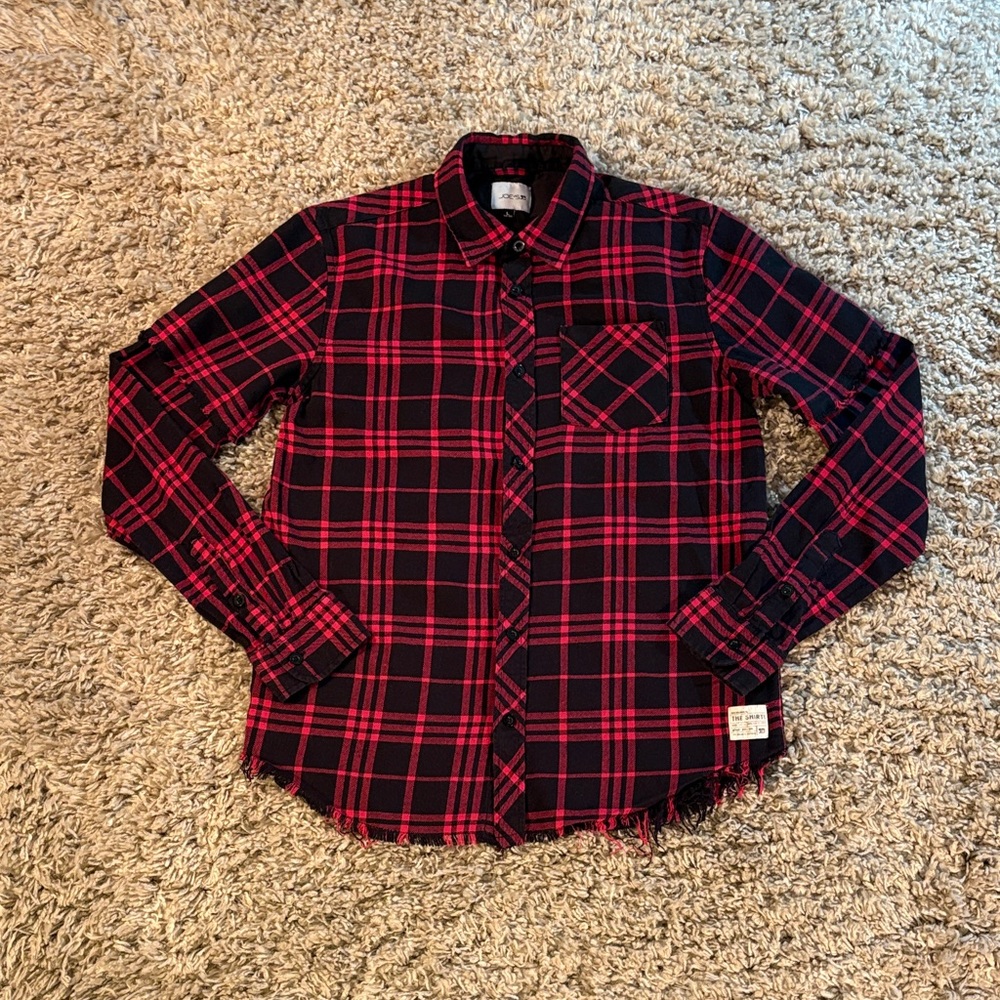 Joe’s Jeans Plaid Button Up With Raw Finished Hem Womens Size Large